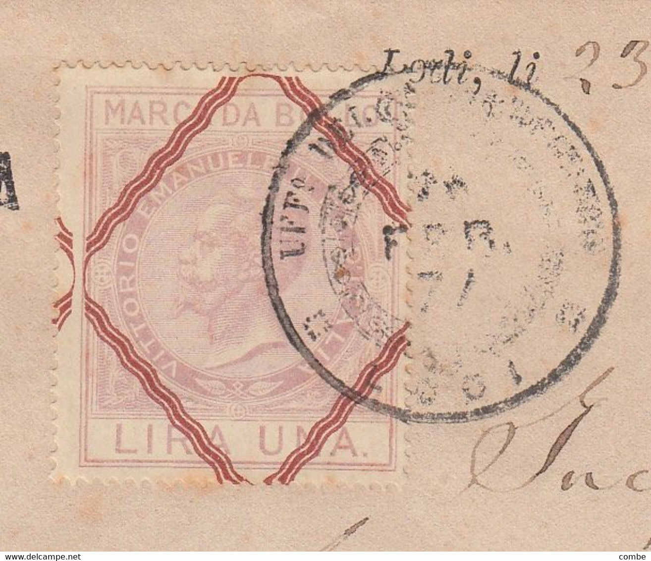 23 NOV 1876. UNA LIRA MARCA DA BOLLO. REGIA SOTTO PREFETTURA DI LODI - Fiscaux