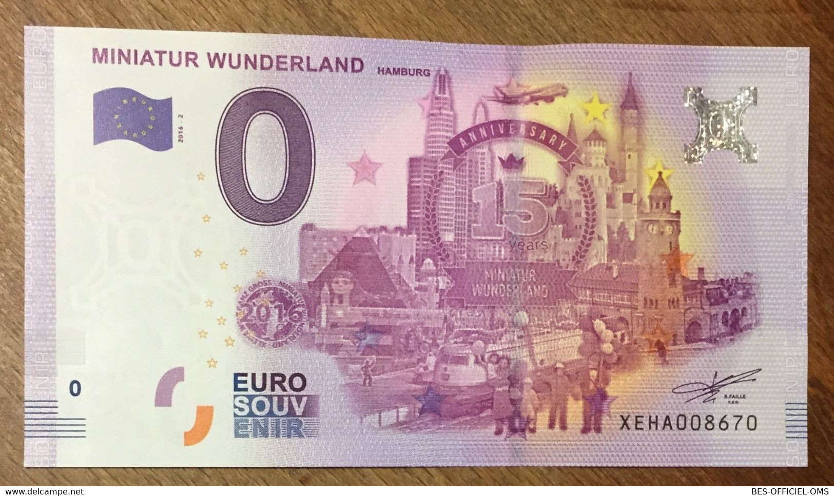 2016 BILLET 0 EURO SOUVENIR ALLEMAGNE DEUTSCHLAND MINIATUR WUNDERLAND N°2 ZERO 0 EURO SCHEIN BANKNOTE PAPER MONEY - [17] Vals & Specimens