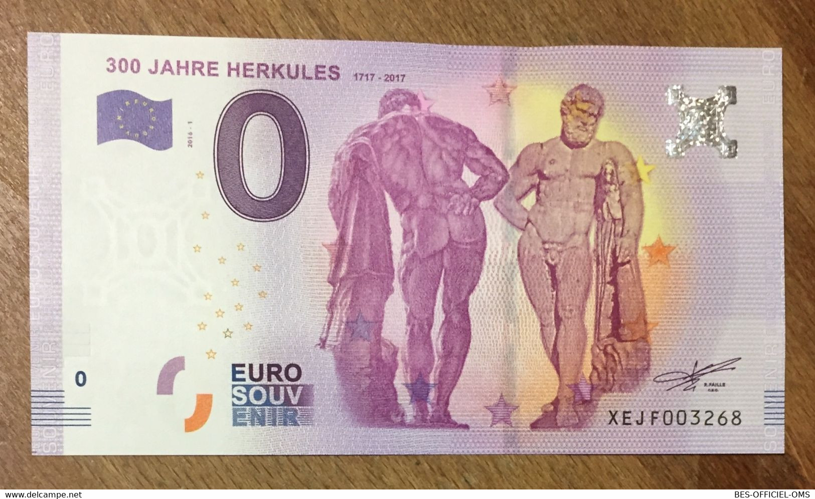 2016 BILLET 0 EURO SOUVENIR ALLEMAGNE DEUTSCHLAND 300 JAHRE HERKULES ZERO 0 EURO SCHEIN BANKNOTE PAPER MONEY - [17] Fictifs & Specimens