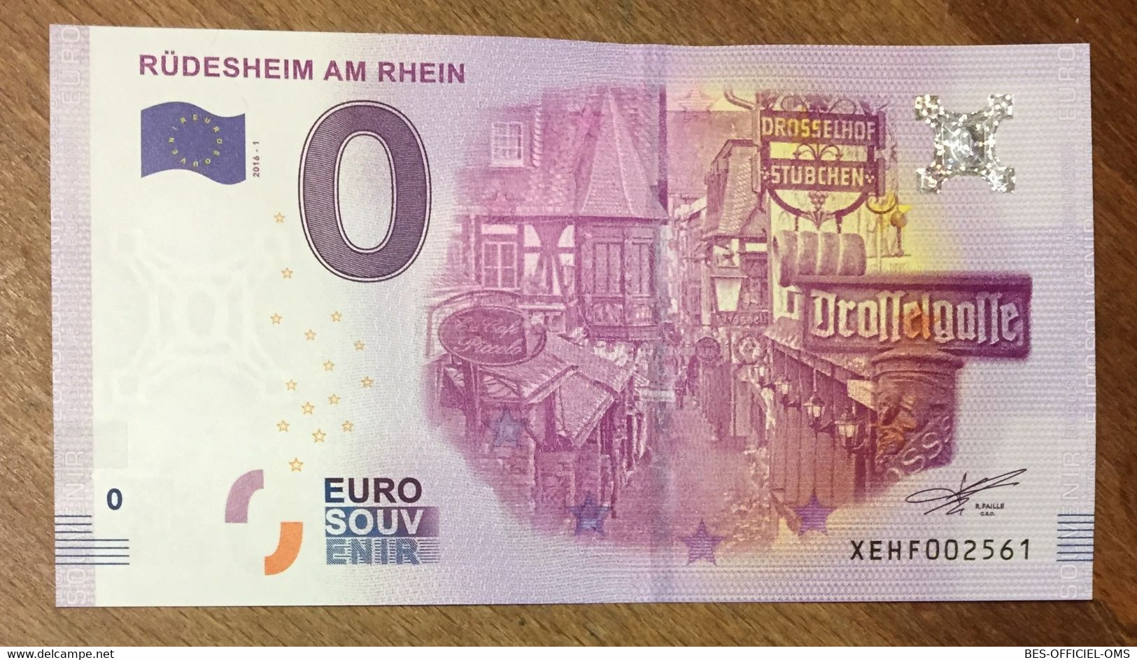 2016 BILLET 0 EURO SOUVENIR ALLEMAGNE DEUTSCHLAND RÜDESHEIM AM RHEIN ZERO 0 EURO SCHEIN BANKNOTE PAPER MONEY - [17] Fictifs & Specimens