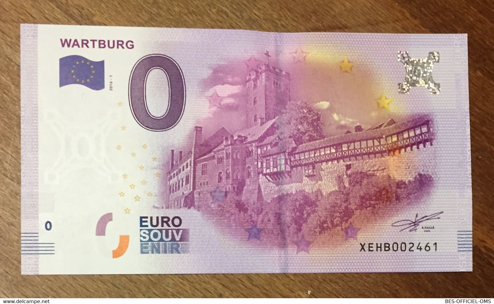 2016 BILLET 0 EURO SOUVENIR ALLEMAGNE DEUTSCHLAND  WARTBURG N°1 ZERO 0 EURO SCHEIN BANKNOTE PAPER MONEY - [17] Falsi & Campioni