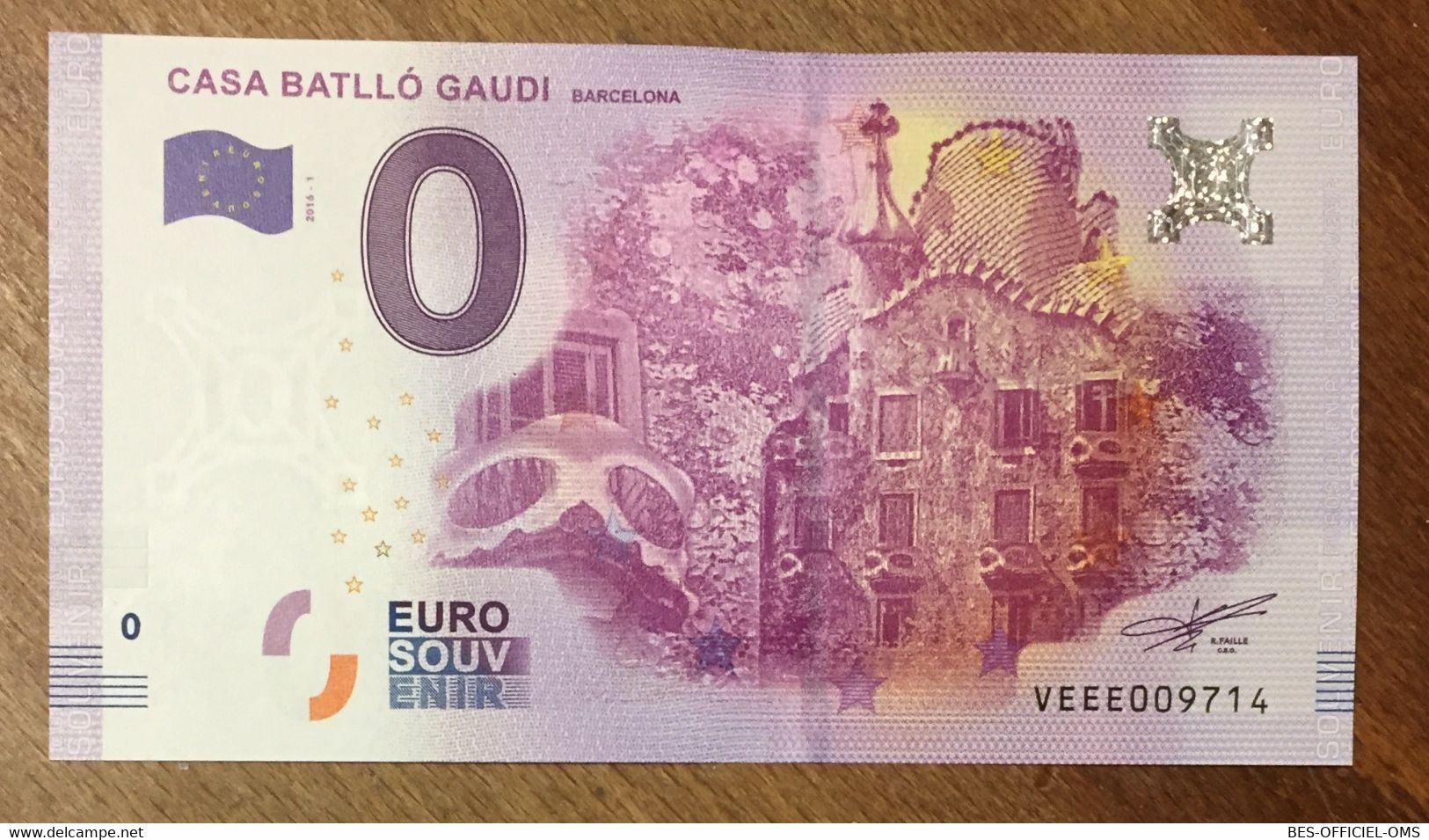 2016 BILLET 0 EURO SOUVENIR ESPAGNE CASA BATLLO GAUDI BARCELONA ZERO 0 EURO SCHEIN BANKNOTE PAPER MONEY - [ 8] Fakes & Specimens