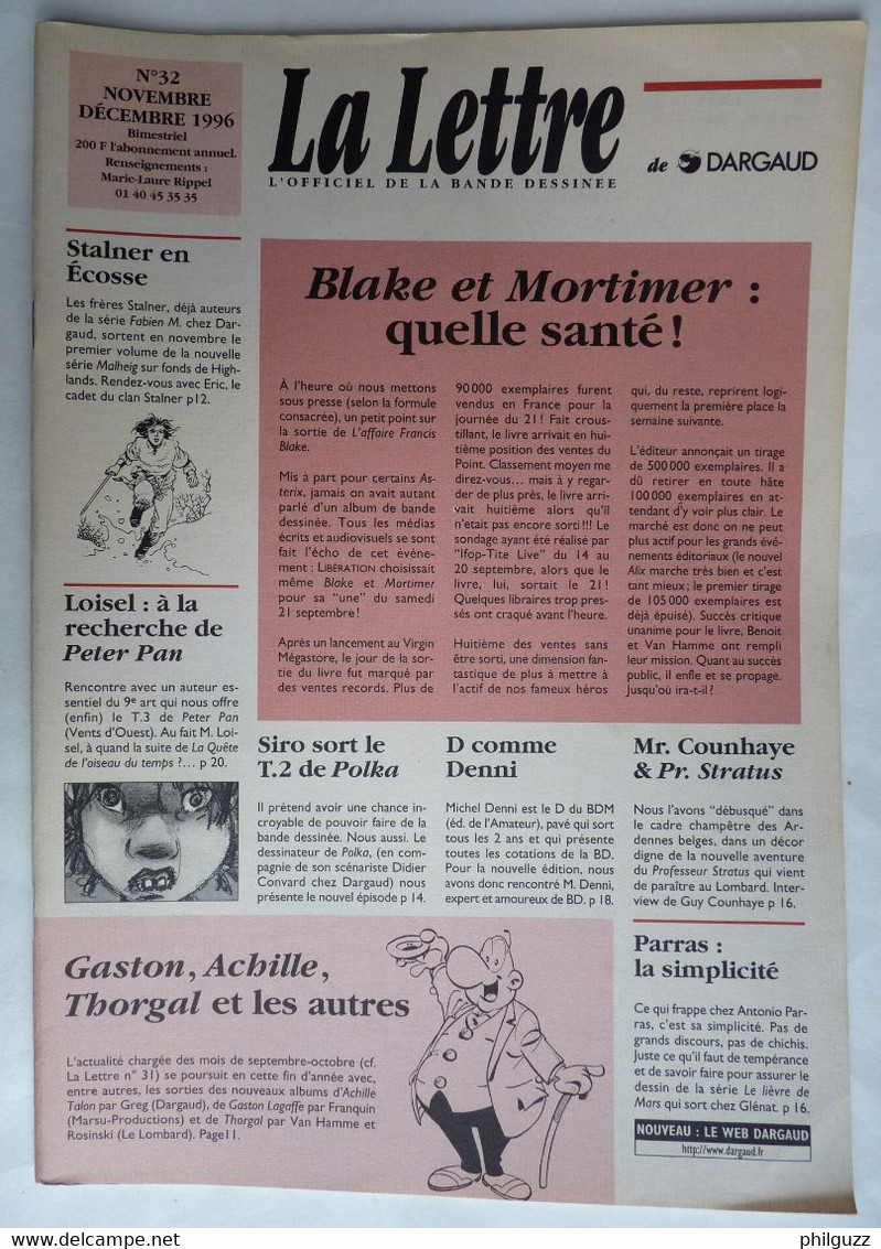 MAGAZINE LA LETTRE DARGAUD N°32 1996 STALNER SIRO PARRAS COUNHAYE LOISEL BENN - Lettre De Dargaud, La