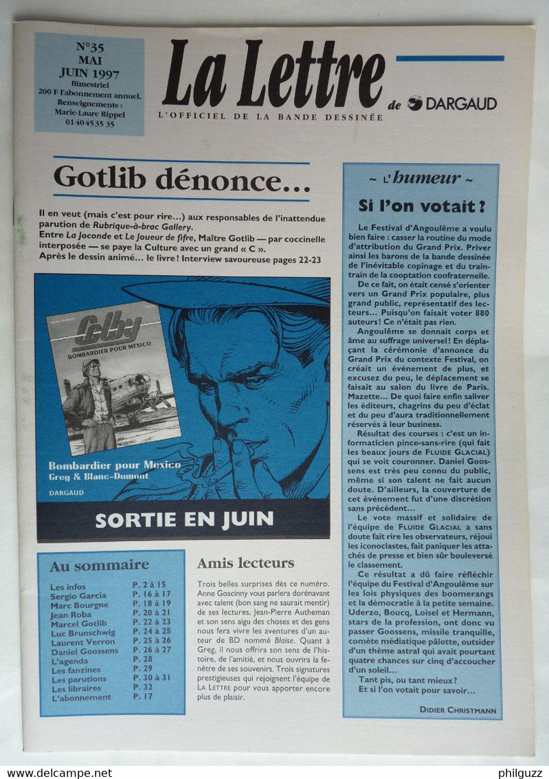 MAGAZINE LA LETTRE DARGAUD N°35 1997 GREG GARCIA BOURGNE ROBA GOTLIB BRUNSHWIG VERRON GOOSSENS - Lettre De Dargaud, La