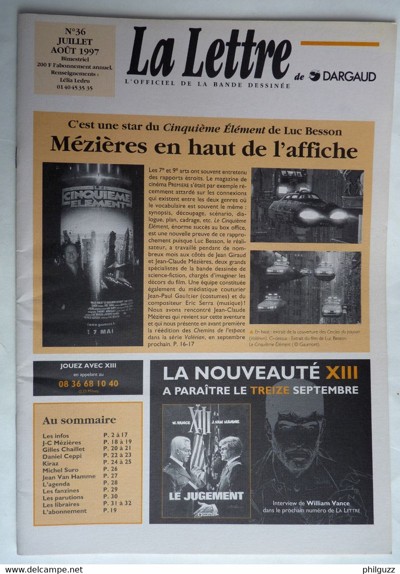 MAGAZINE LA LETTRE DARGAUD N°36 1997 GREG MEZIERES CHAILLET CEPPI KIRAZ SURO VAN HAMME - Lettre De Dargaud, La