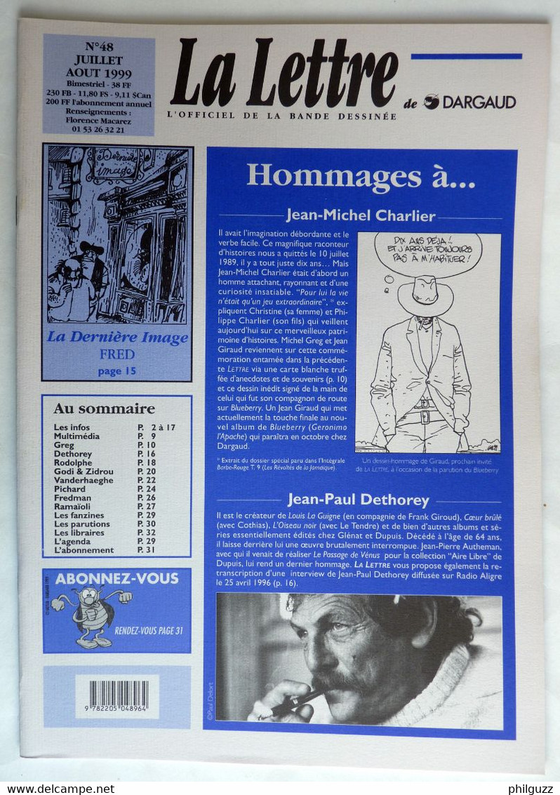 MAGAZINE LA LETTRE DARGAUD N°48 1999 GREG DETHOREY RODOLPHE GODI ZIDROU ZANON VANDERHAEGHE PICHARD RAMAIOLI - Lettre De Dargaud, La