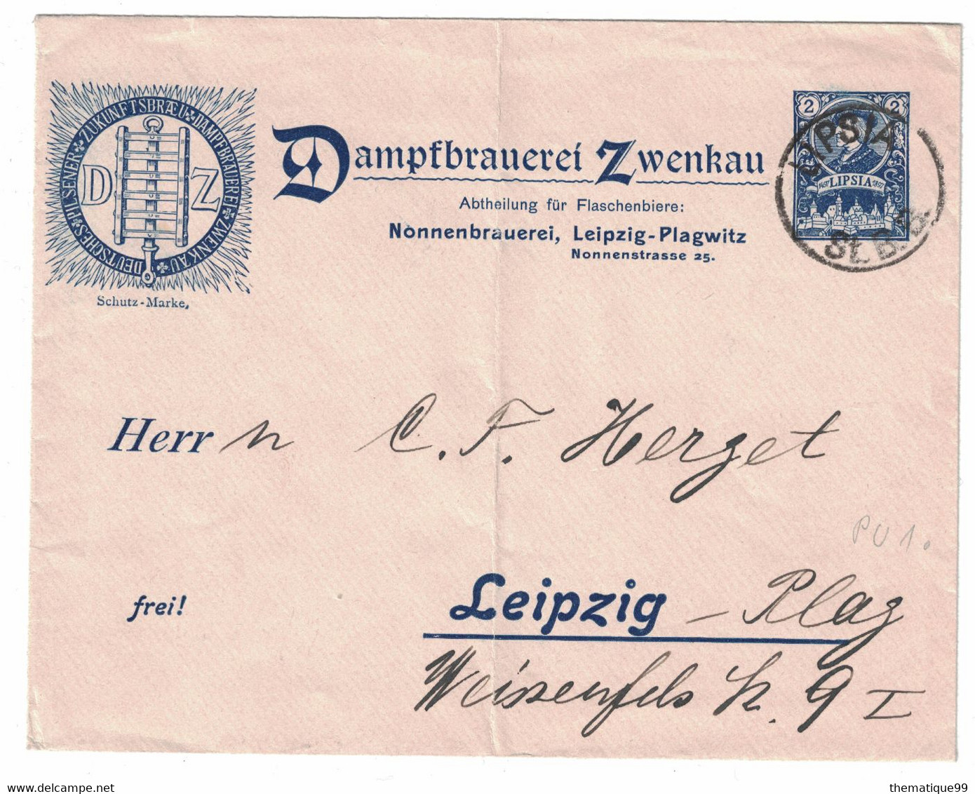 Entier Postal Timbré Sur Commande De La Poste Locale Lipsia De Leipzig (1897) - Birre