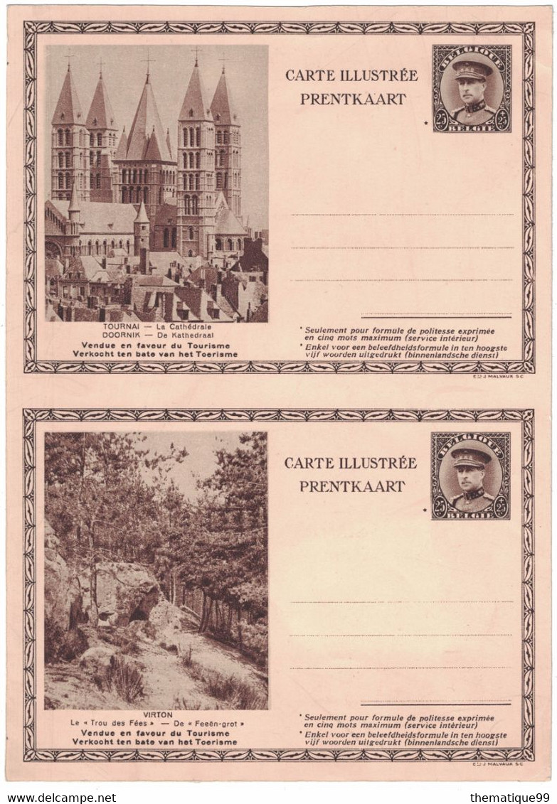 Entiers Postaux Non Découpés De Belgique (1932) Illustré Cathédrale De Tournai Et Le "trou Des Fées" De Virton (RR) - Christianity