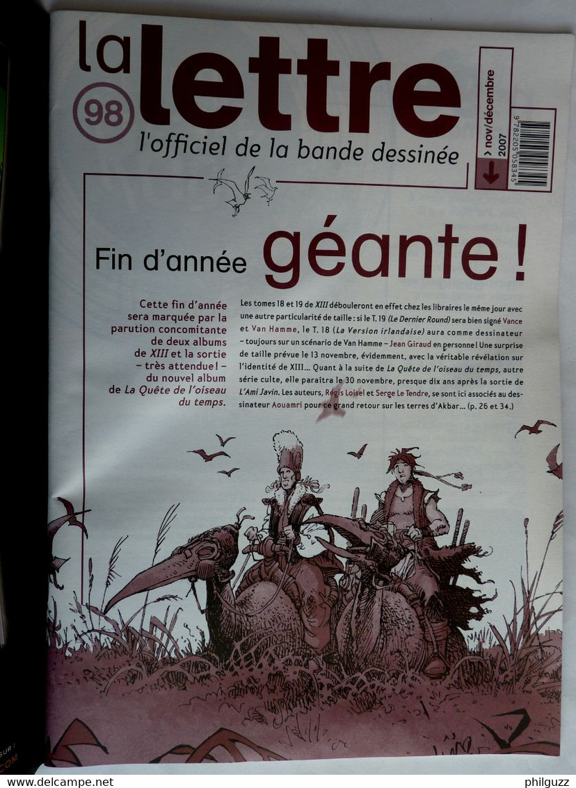 MAGAZINE LA LETTRE DARGAUD N°98 2007 AOUAMRI GIRAUD VANCE TARRIN MARINI MALFIN TARDI GARRETA FERRI - Lettre De Dargaud, La