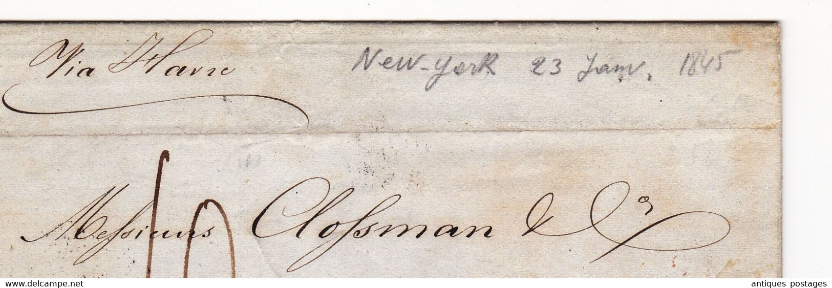 Lettre 1845 New York Charles Frederick Albrecht Hinrichs Via Le Havre Bordeaux Gironde Clossmann - …-1845 Vorphilatelie