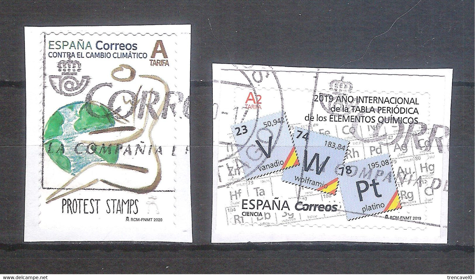 España 2020 - 2 Sellos Usados Y Circulados -Contra El Cambio Climatico Y Tabla Periódica-Espagne Spain Spanien - Gebruikt