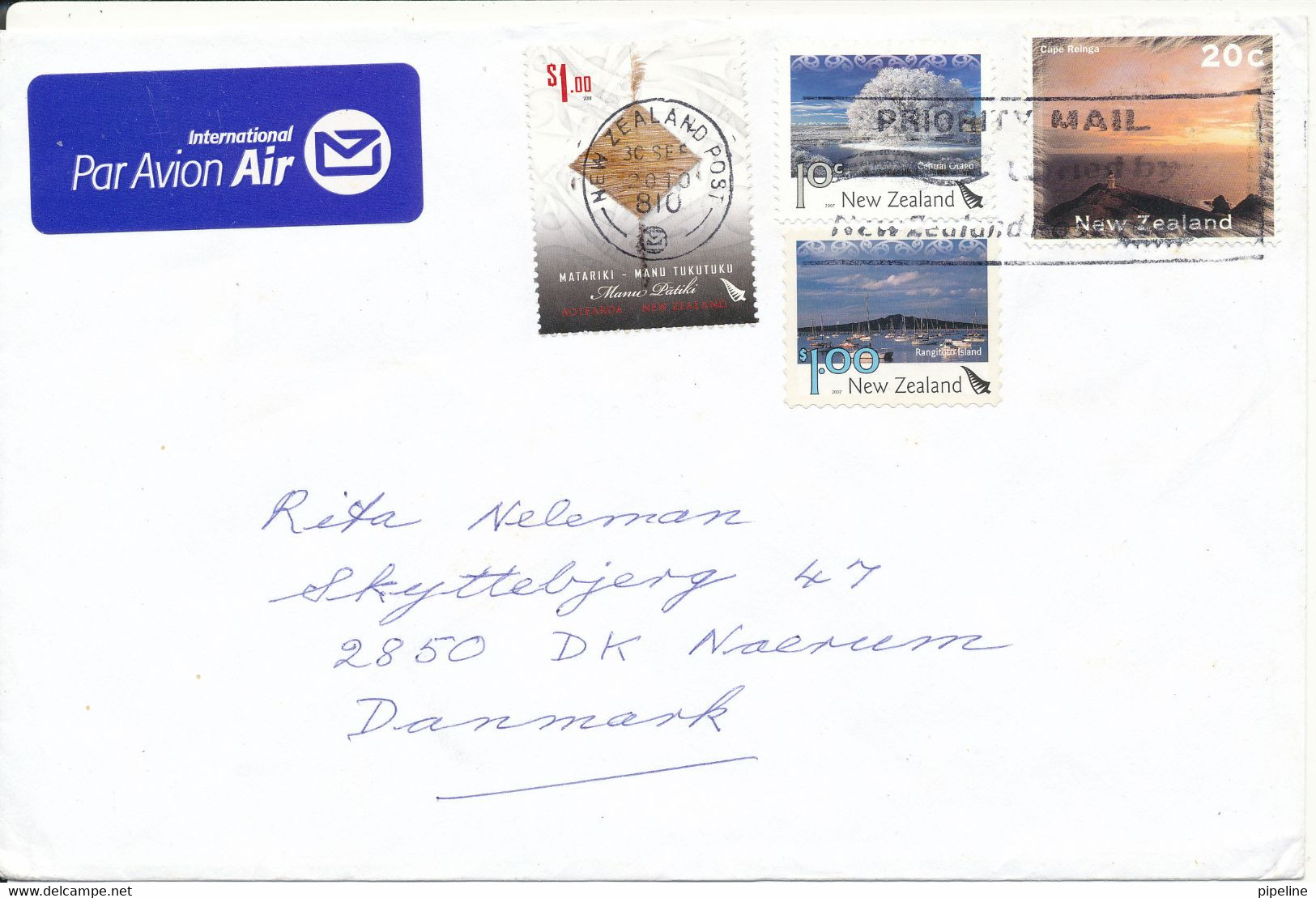 New Zealand Cover Sent To Denmark 16-9-2010 - Brieven En Documenten