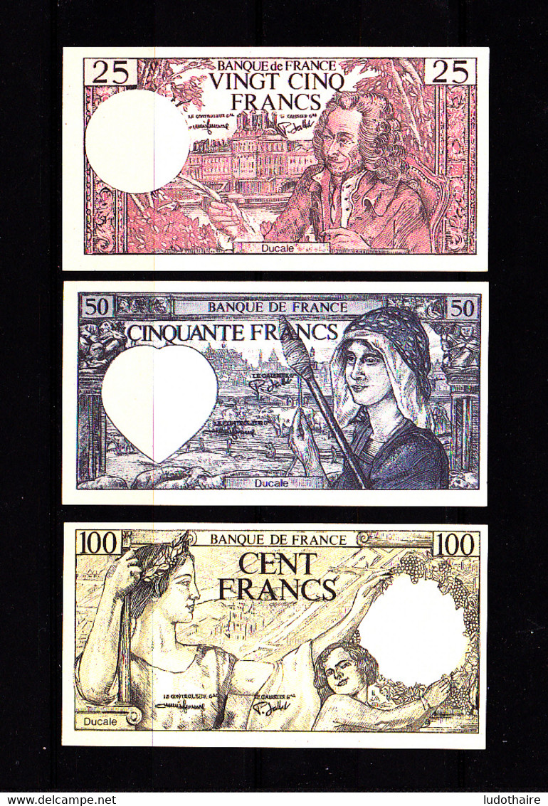 Lot  3 Billets De Jeu, 100 F Sully, 50 F Jacques Coeur, 25 F Voltaire - Specimen