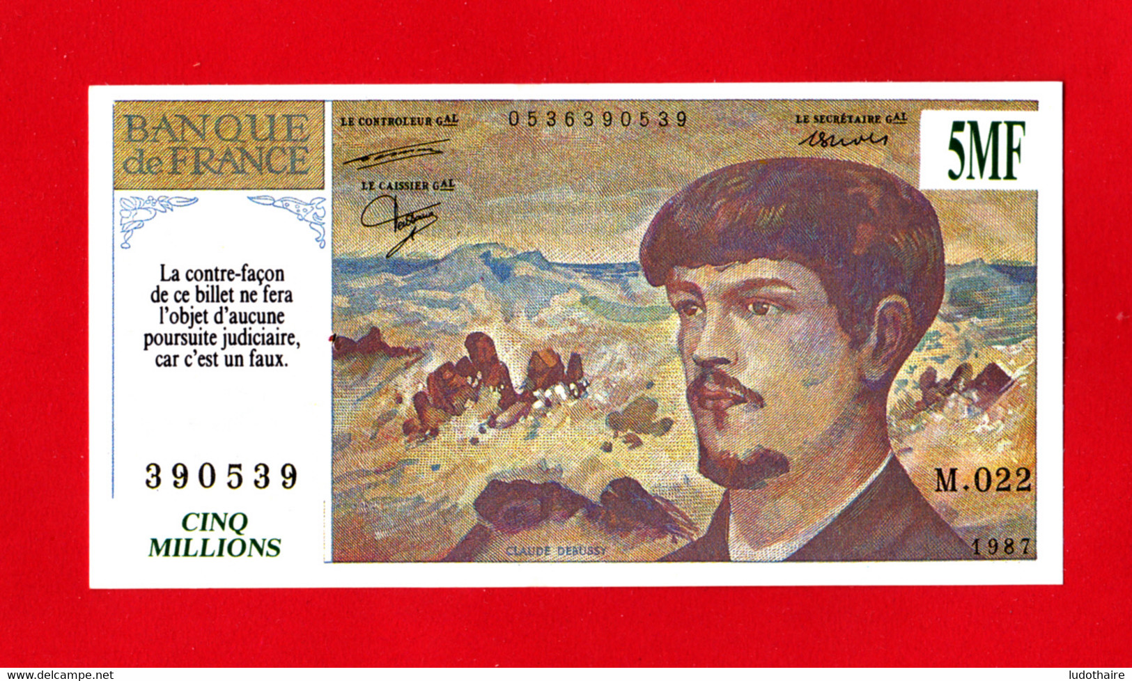 Billet De Jeu 5 MF, Type 20 F Debussy - 20 F 1980-1997 ''Debussy''