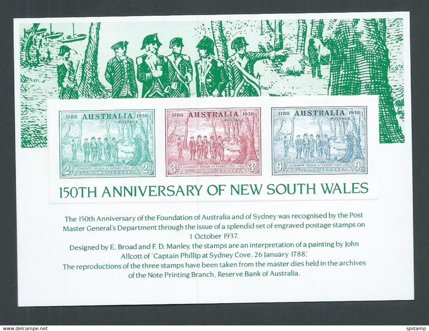 Australia 1989 NSW Sesquicentenary 1937 Issue Proof Reprints On Official APO Replica Card 15 - Probe- Und Nachdrucke