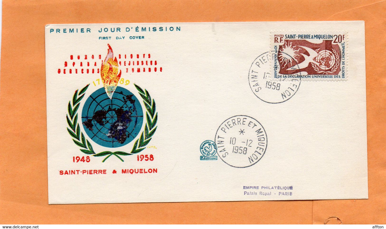 Saint Pierre And Miquelon UN 1958 FDC - FDC