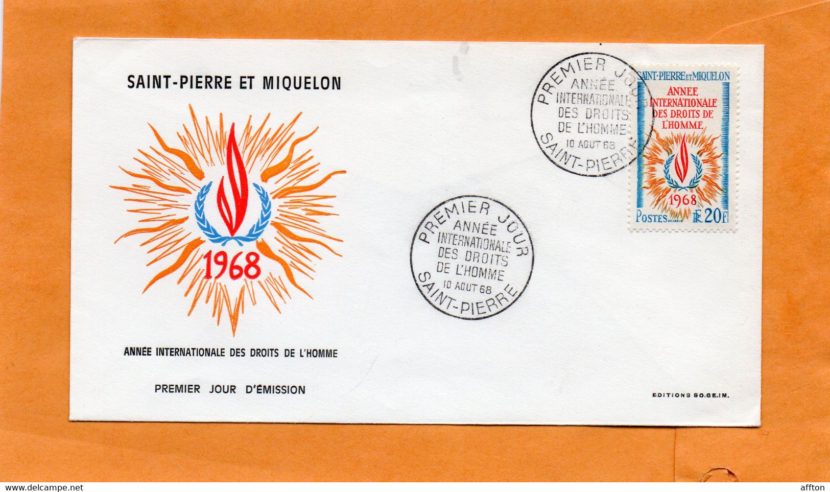 Saint Pierre And Miquelon UN 1968 FDC - FDC