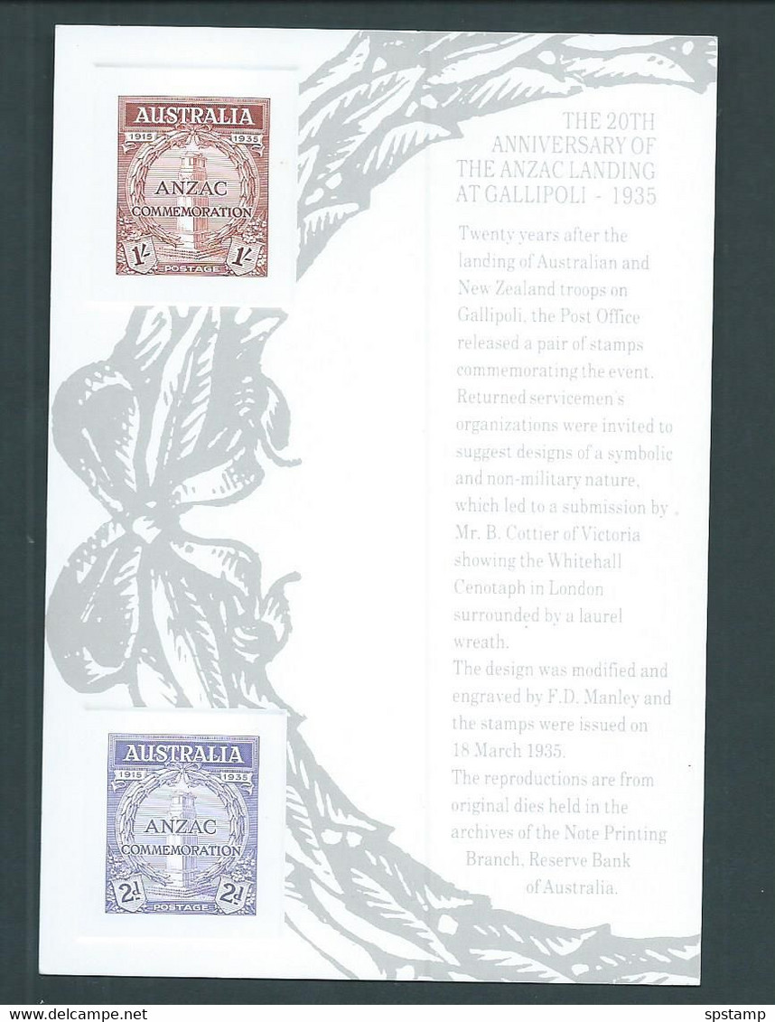 Australia 1991 ANZAC Anniversary 1935 Issue Proof Reprint On Official APO Replica Card 21 - Probe- Und Nachdrucke