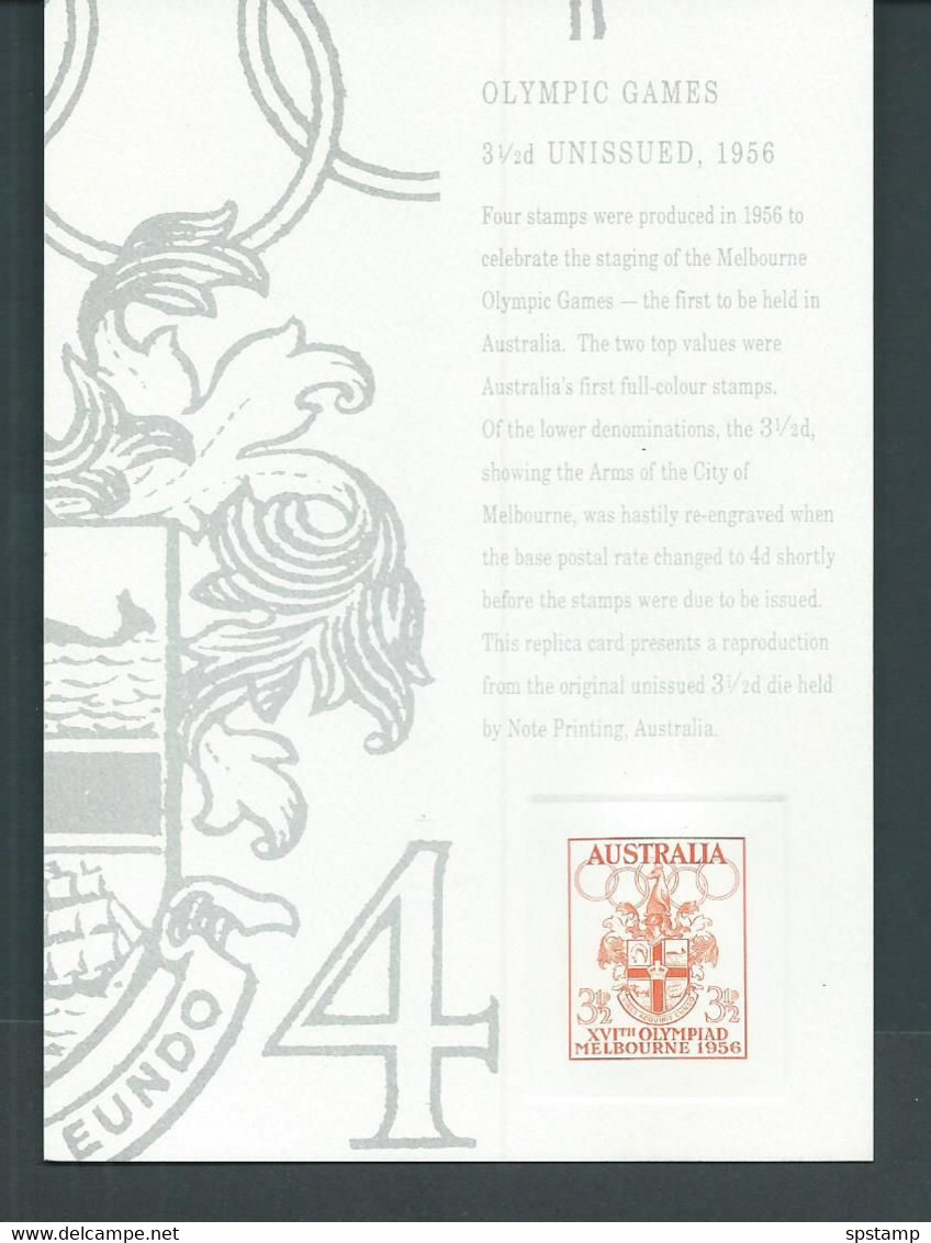 Australia 1992 3&1/2d Melbourne Olympic Unissued Design Proof Reprint On Official APO Replica Card 24 - Ensayos & Reimpresiones