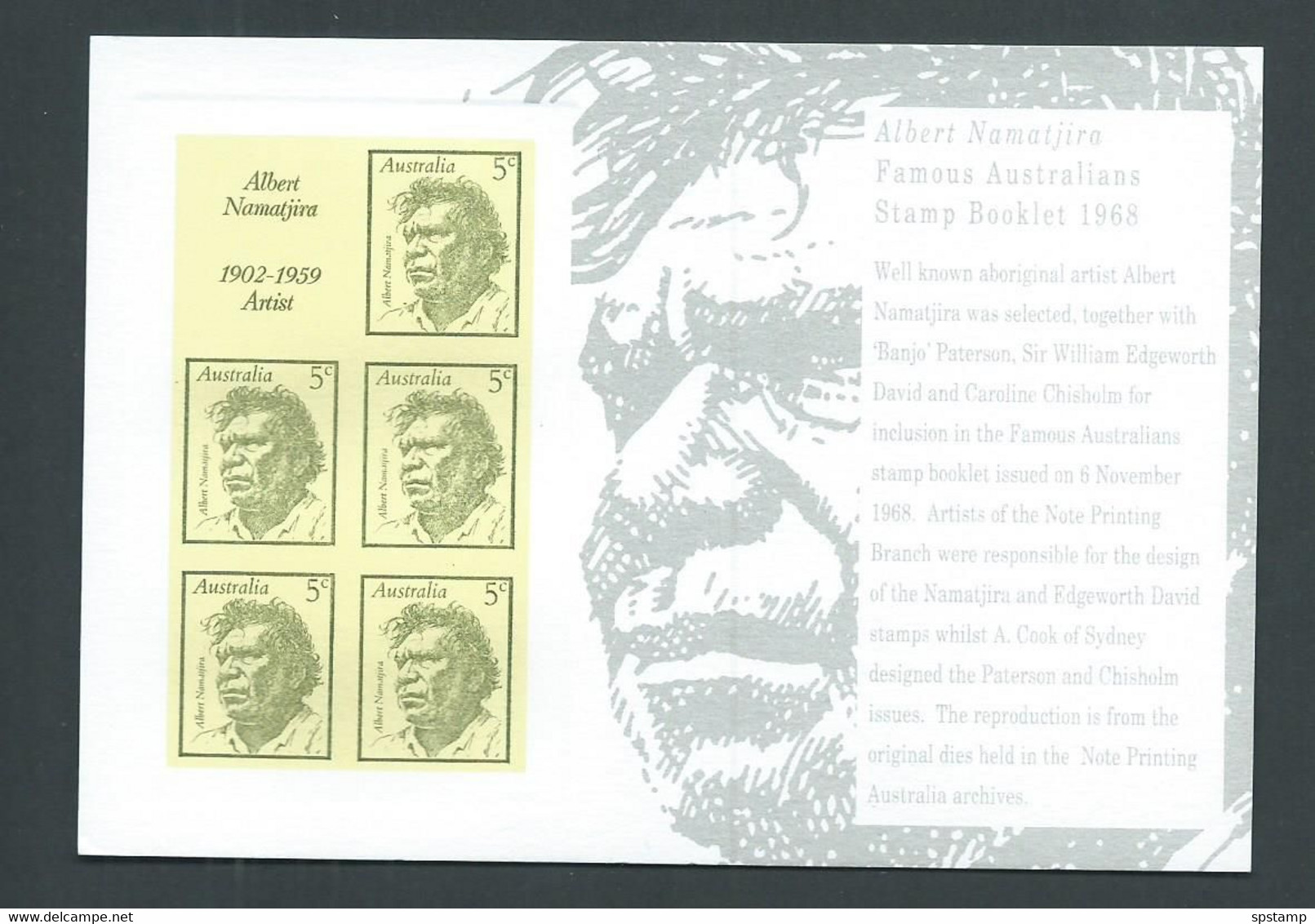 Australia 1993 Albert Namatjira Booklet Pane Issued 1968 Proof Reprint On Official APO Replica Card 26 - Proofs & Reprints