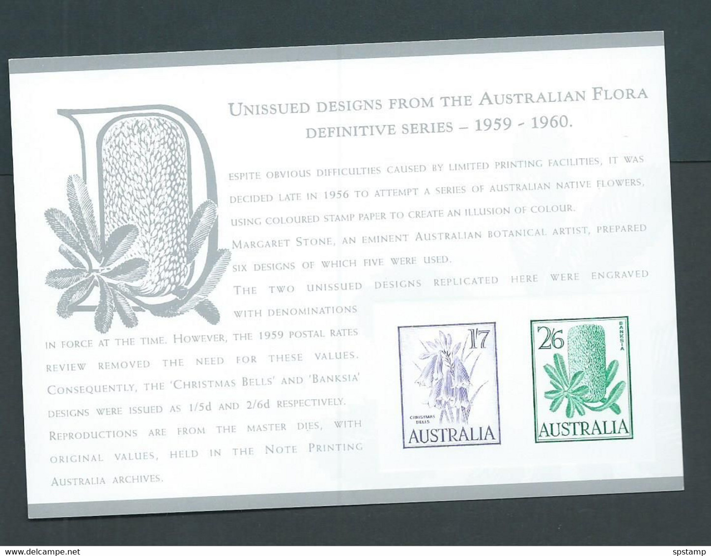 Australia 1994 Flowers Un-issued Designs Of 1959 Proof Reprint On Official APO Replica Card 30 - Probe- Und Nachdrucke