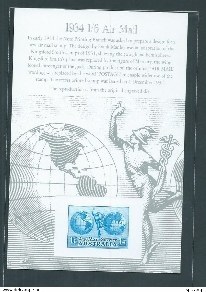 Australia 1994 Mercury & Globe Airmail Issued 1934 Proof Reprint On Official APO Replica Card 33 , Corner Bend - Essais & Réimpressions