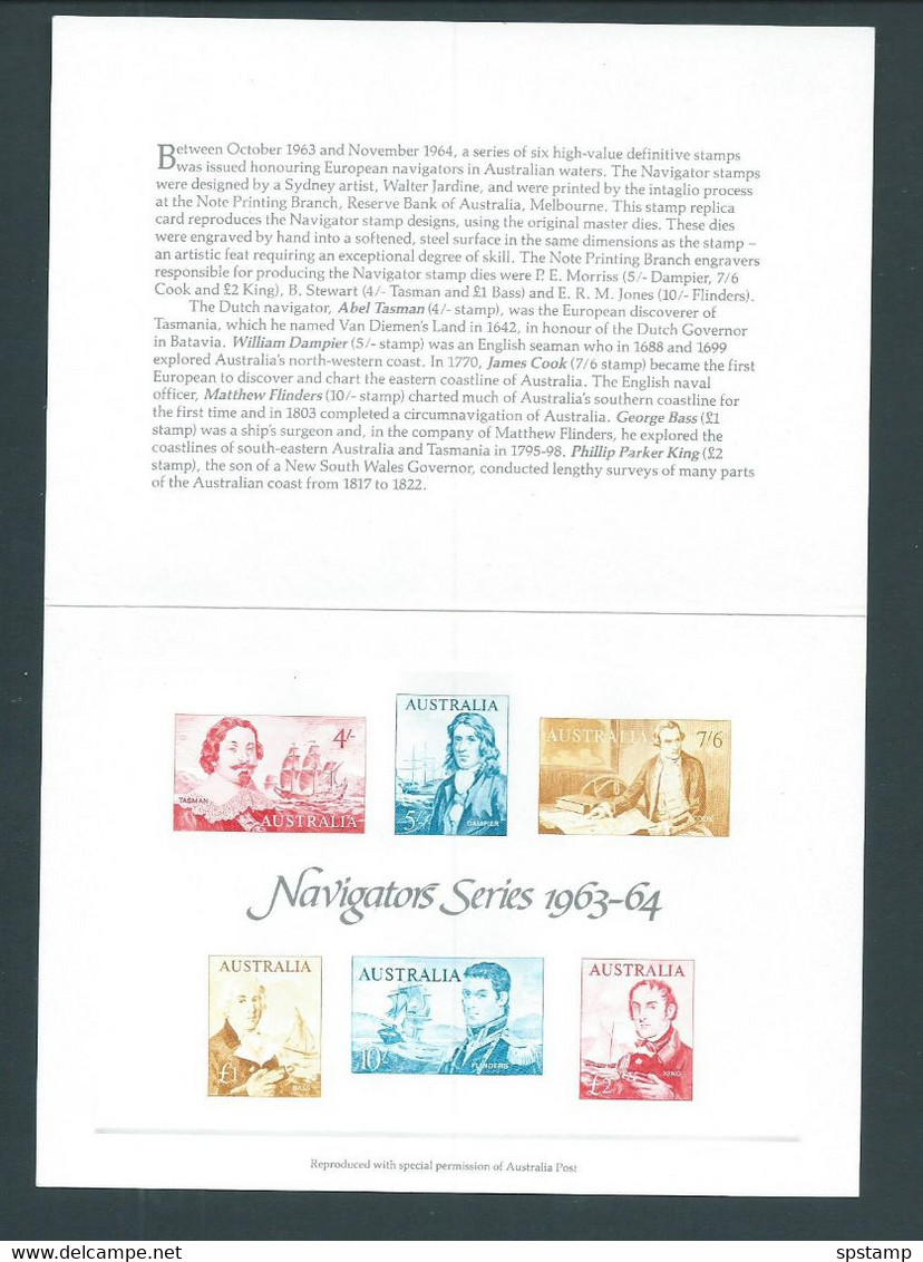 Australia 1985 Navigator Definitives Set Issued 1963 Proof Reprint On Official APO Replica Card 3 - Probe- Und Nachdrucke