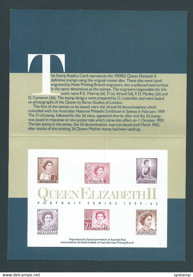 Australia 1986 QEII Definitives Set Issued 1959 - 1962 Proof Reprint On Official APO Replica Card 5 - Probe- Und Nachdrucke