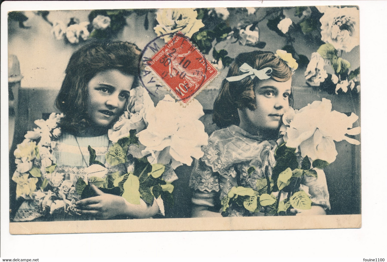 Carte  Style BERGERET  ( Fille / Fleurs )( Recto Verso ) - 1900-1949