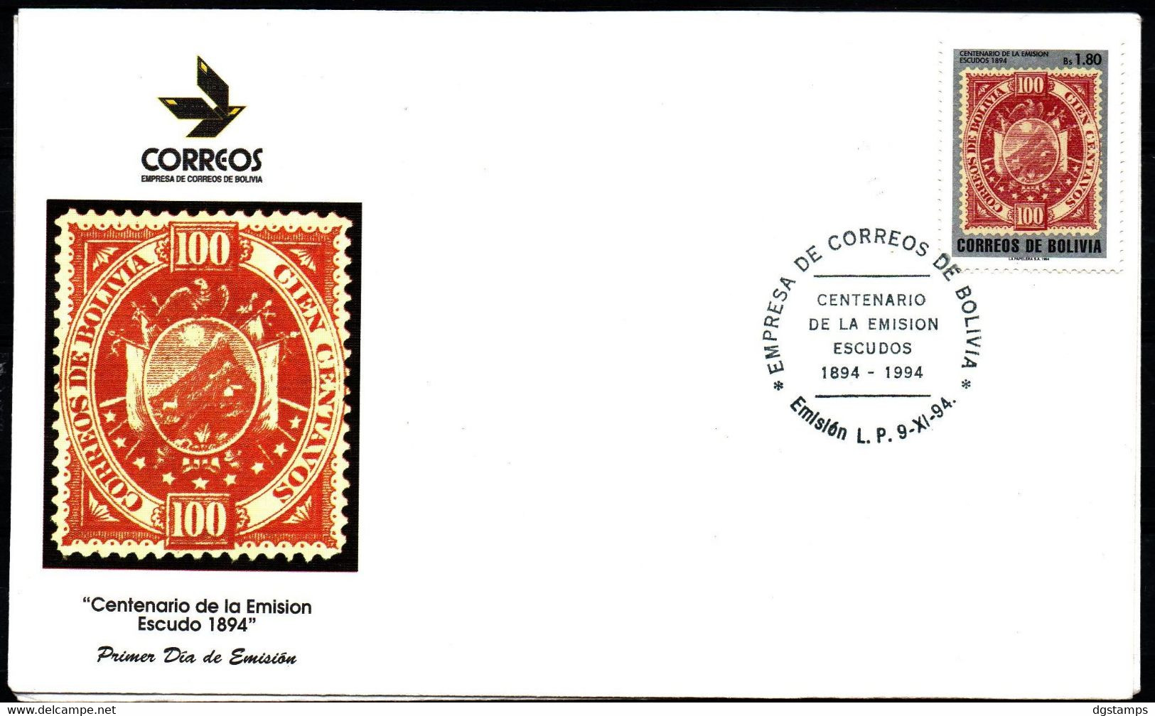 Bolivia 1994 CEFIBOL 1536 SPD Centenario De La Emision "Escudos" De Bradbury. Sello Sobre Sello. - Bolivia