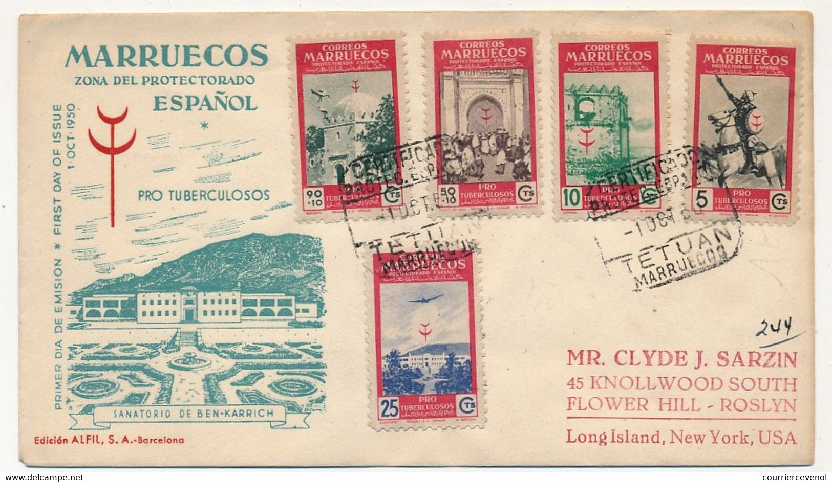 MAROC ESPAGNOL - Série "Pro Tuberculosos" 1950 Complète Sur Enveloppe FDC - Tetuan - 1er Octobre 1950 - Marocco Spagnolo