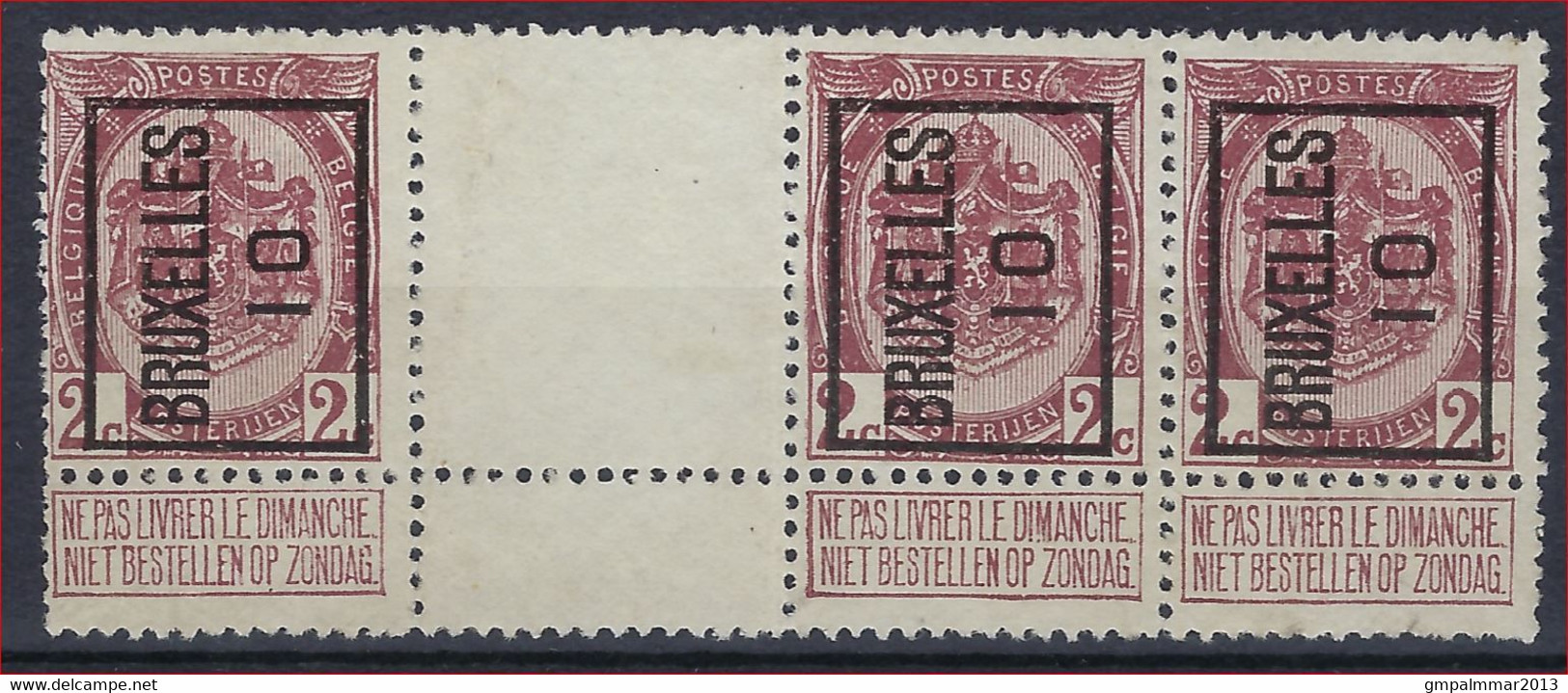 RIJKSWAPEN Nr. 82 TYPO PREO Nr. 15A  BRUSSEL 10 BRUXELLES Met TUSSENPANEEL En In Goede Staat ! - Sobreimpresos 1906-12 (Armarios)