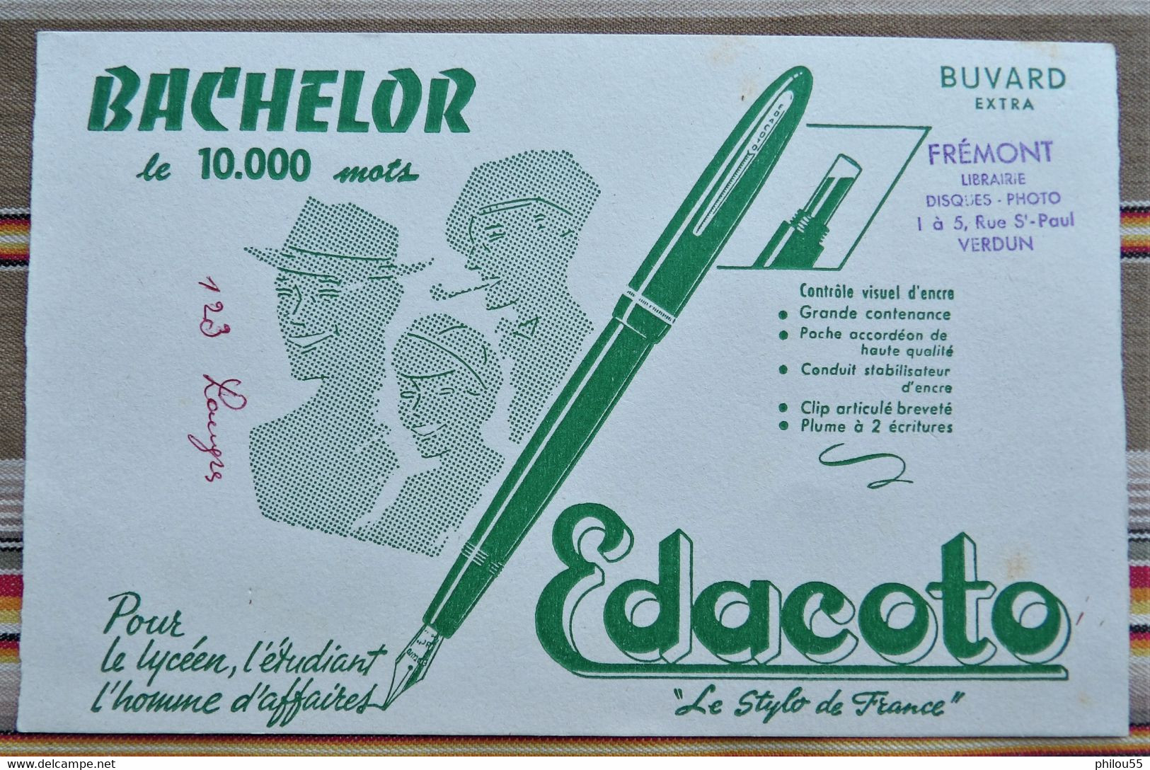 Ancien Buvard D'Ecole EDACOTO Tampon FREMONT Librairie VERDUN - Papeterie