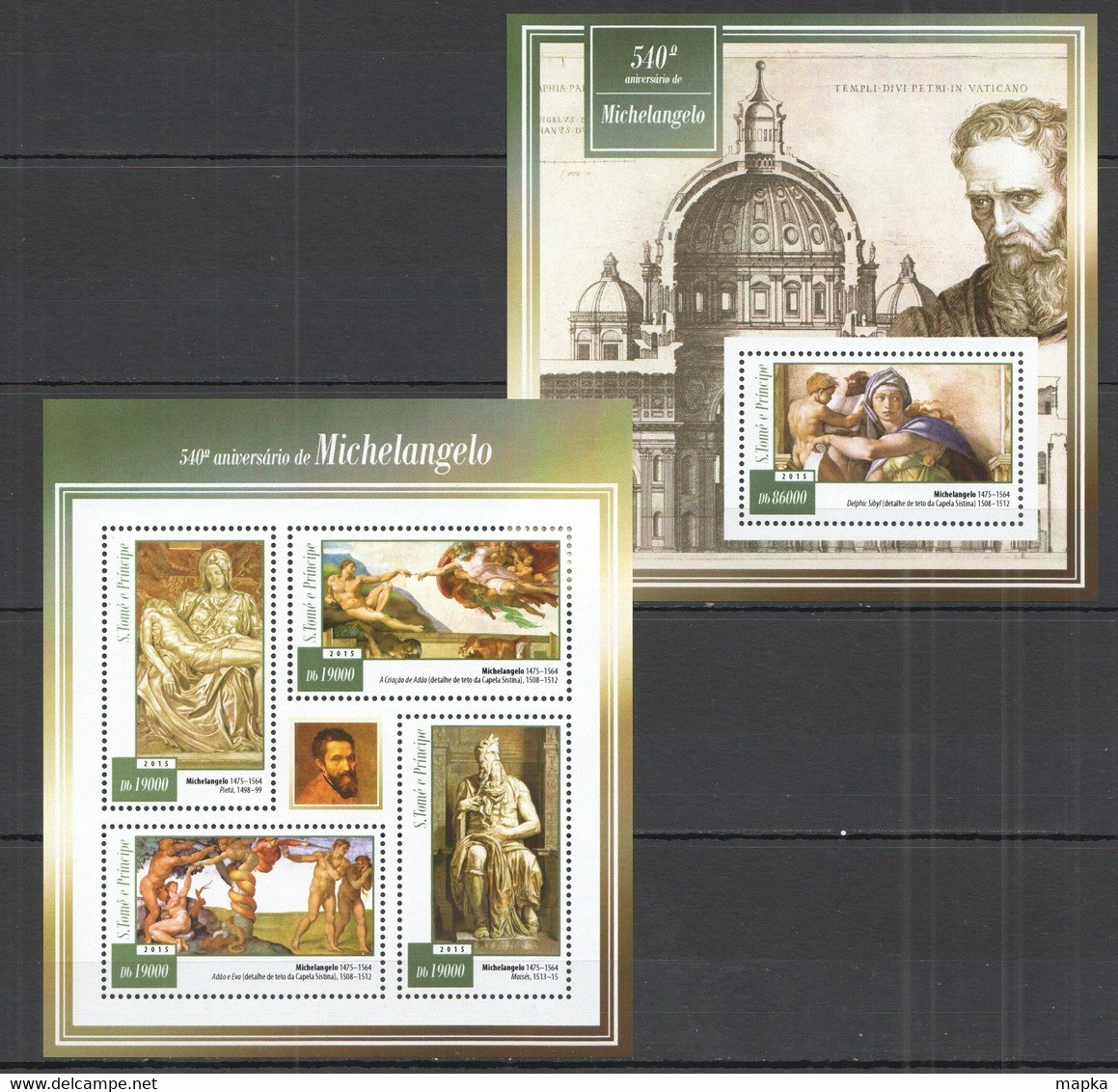 ST1465 2015 S. TOME E PRINCIPE 540TH ANNIVERSARY OF MICHELANGELO KB+BL MNH - Other & Unclassified