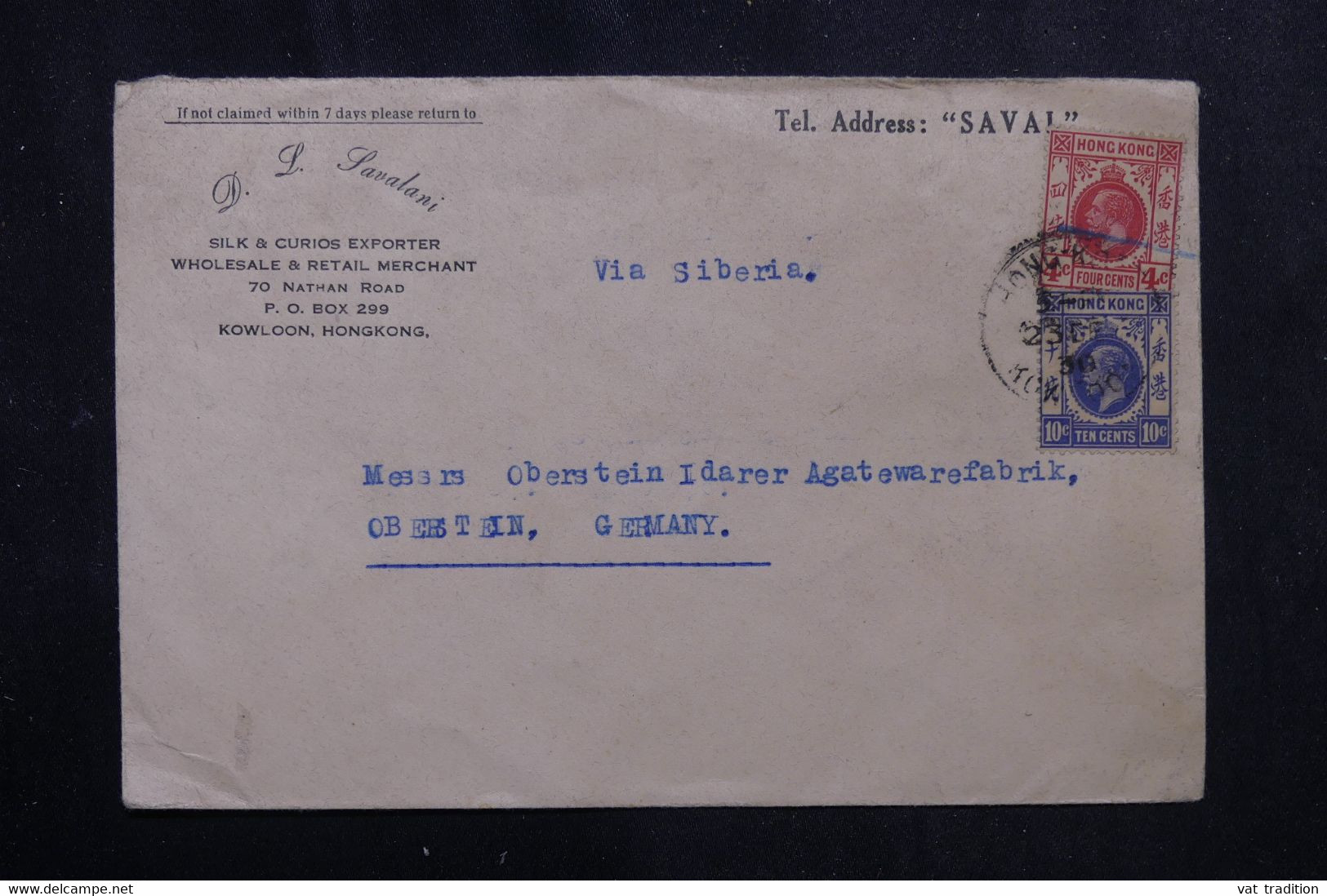 HONG KONG - Enveloppe Commerciale Pour L 'Allemagne En 1930 Par Voie De Sibérie - L 72238 - Storia Postale