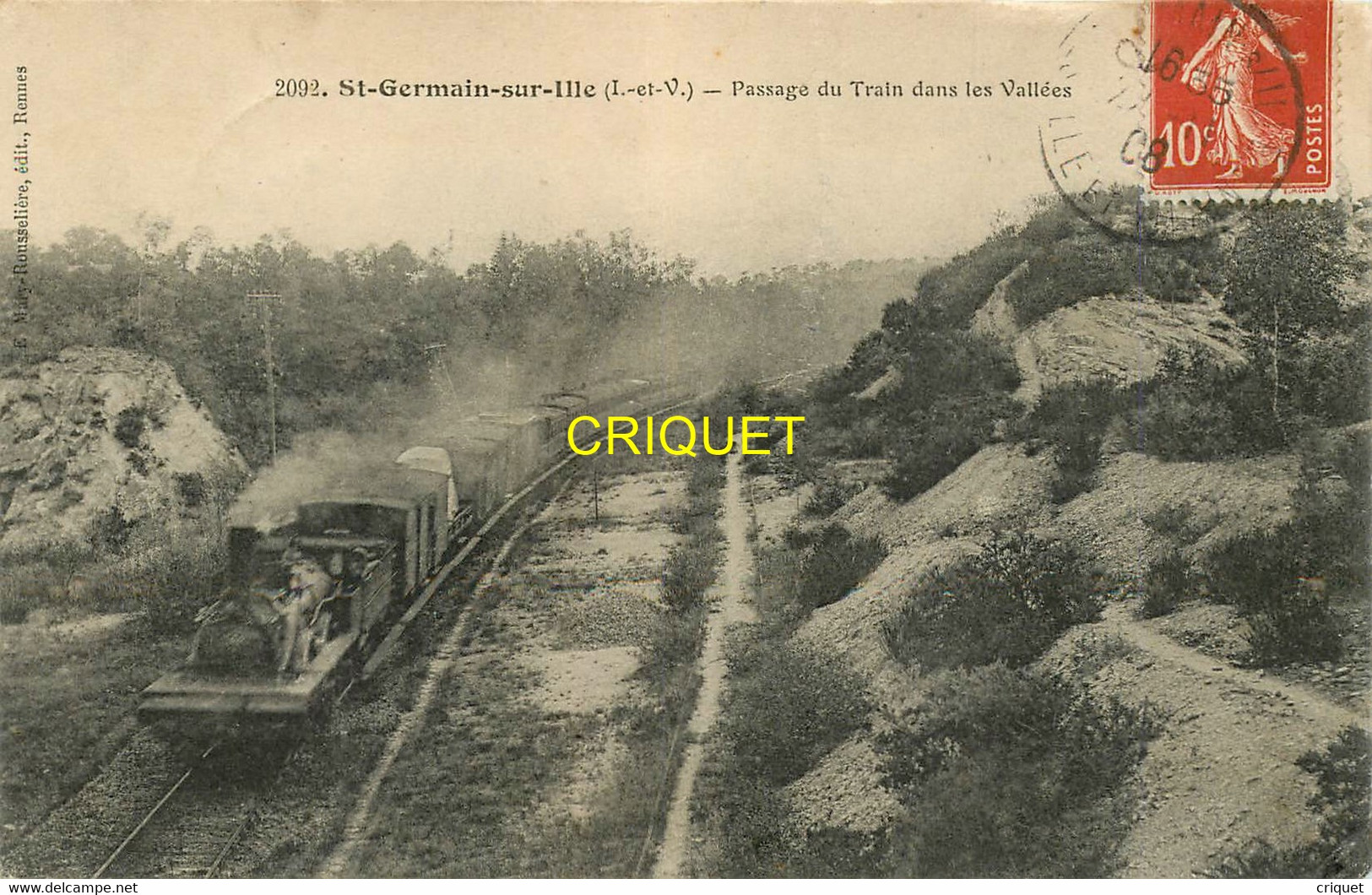 35 St Germain Sur Ille, Passage Du Train Dans Les Vallées, Beau Plan D'une Vieille Locomotive, 1908 - Saint-Germain-sur-Ille