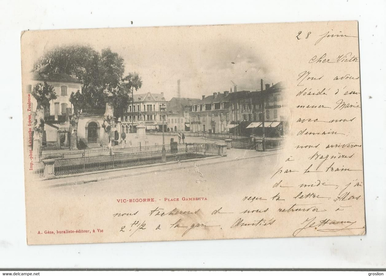 VIC BIGORRE PLACE GAMBETTA 1903 - Vic Sur Bigorre