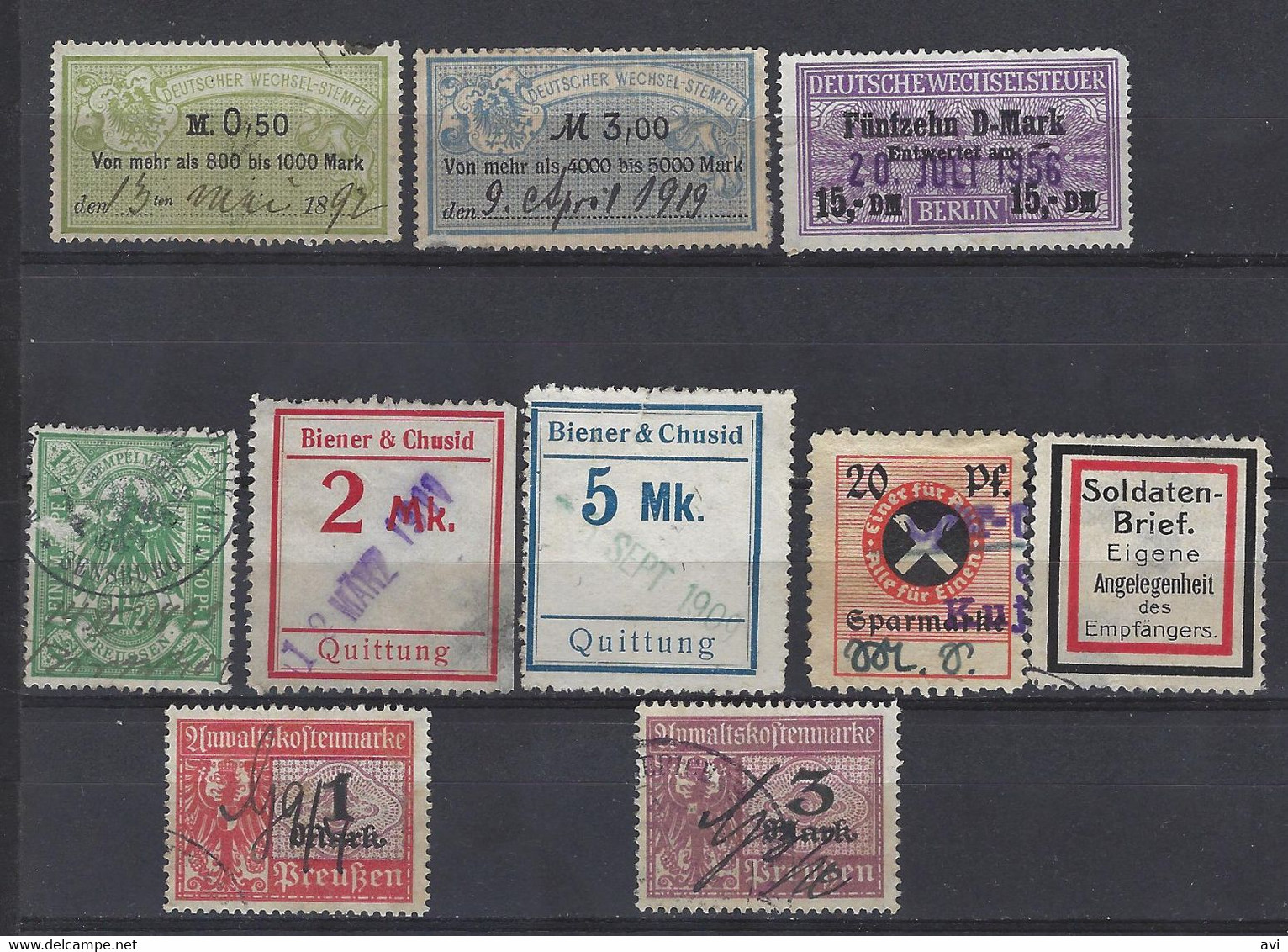 Old Germany Lot Of 10 Revenue Stamps.Revenues - Fiscale Zegels