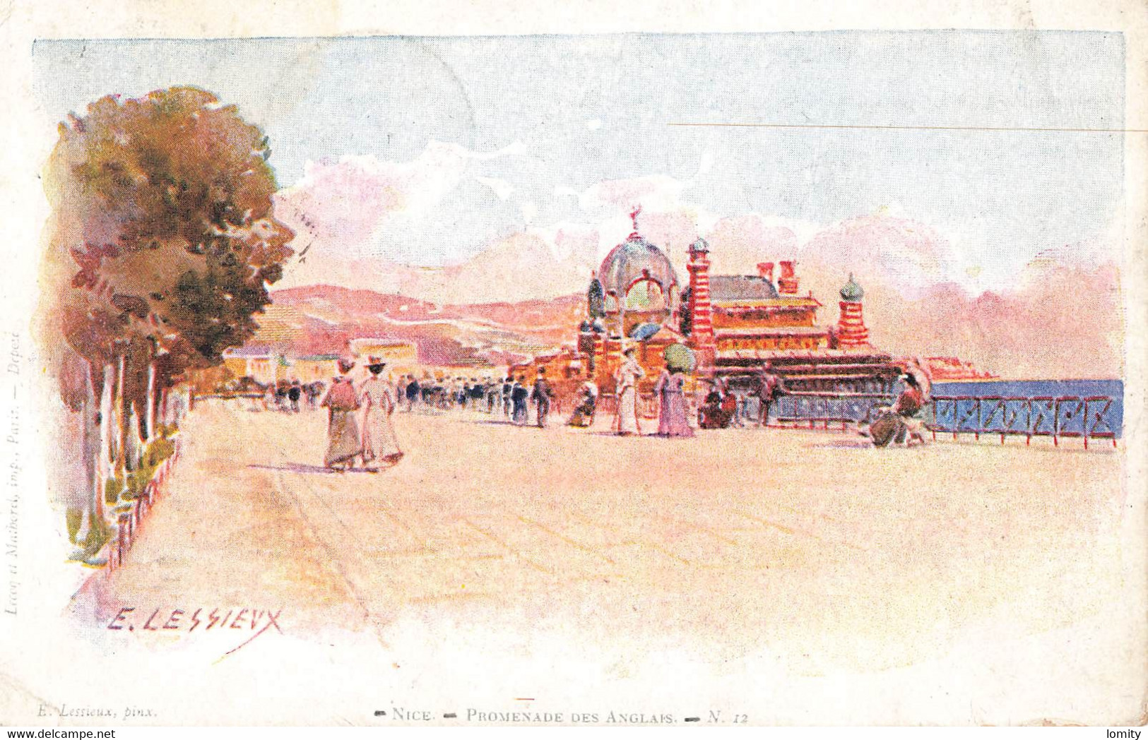 Illustrateur Illustration Lessieux Cpa Nice Promenade Des Anglais Cachet 1903 - Lessieux