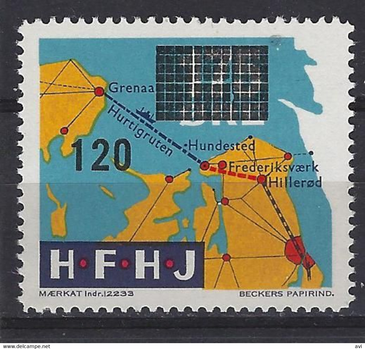 Denmark Local Railway Parcel Post,H.F.H.J. 120/ Oere. .Trains/Railways/Eisenbahnmarken - Revenue Stamps