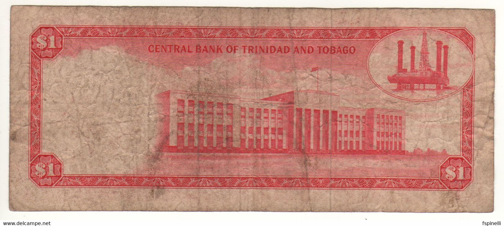 TRINIDAD & TOBAGO   $ 1   (Queen Elizabeth II)  P26a   1st Signature  Scarce  Sign. J. F. Pierce  (Oil Rig At Back ) - Trindad & Tobago