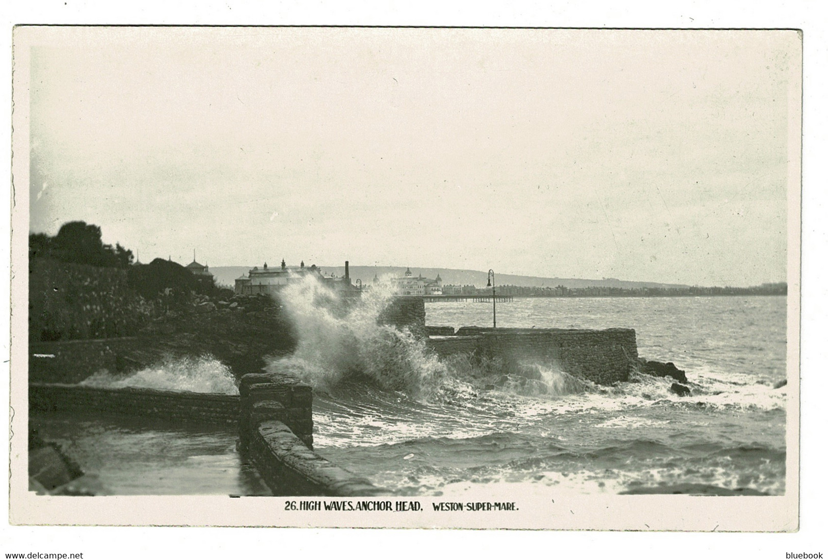 Ref 1406 - 1924 Real Photo Postcard - High Waves Anchor Head Weston-Super-Mare - Somerset - Weston-Super-Mare