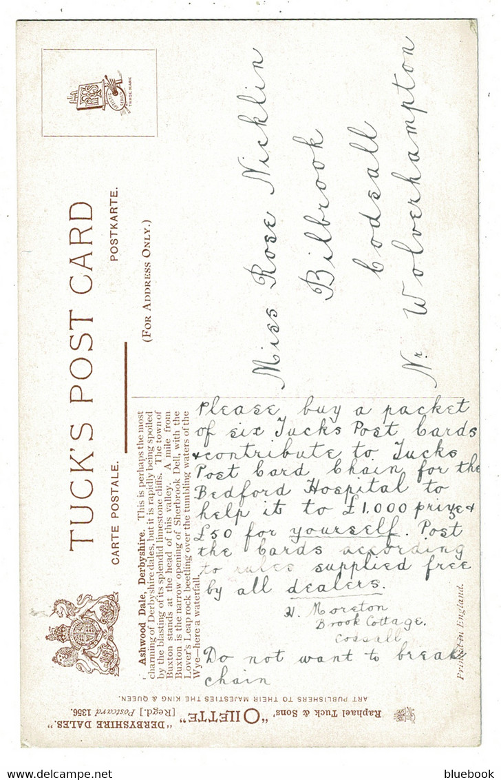 Ref 1406 - Raphael Tuck Postcard Ashwood Dale Derbyshire - Chain Mail Fundraising Message - Derbyshire