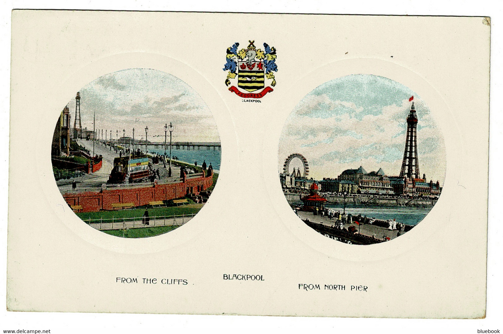 Ref 1406 - 1908 Double View Postcard - Blackpool Lancashire - From Cliffs & From North Pier - Blackpool