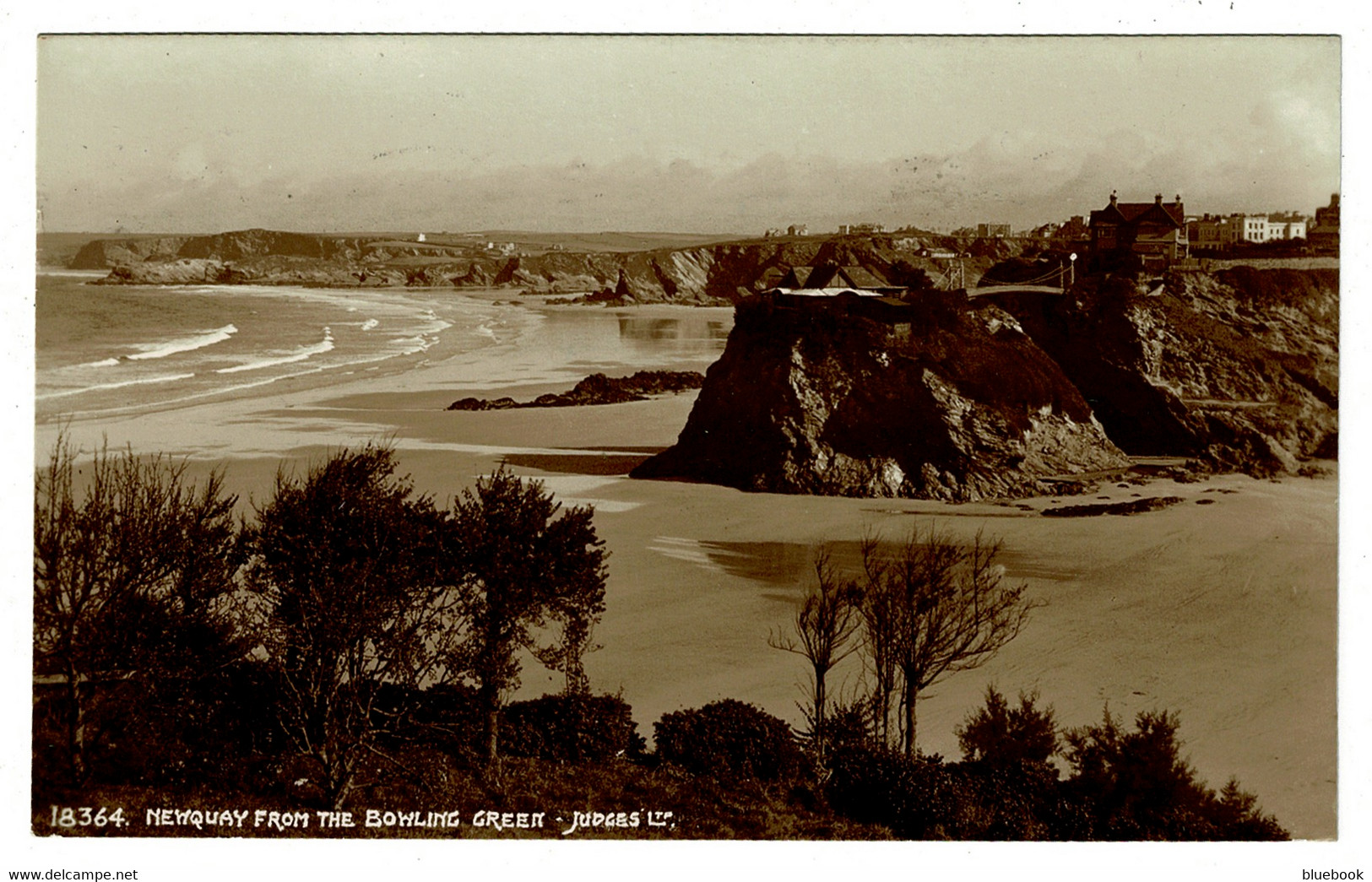 Ref 1406 - 1951 Judges Real Photo Postcard - Newquay From The Bowling Green - Cornwall - Newquay