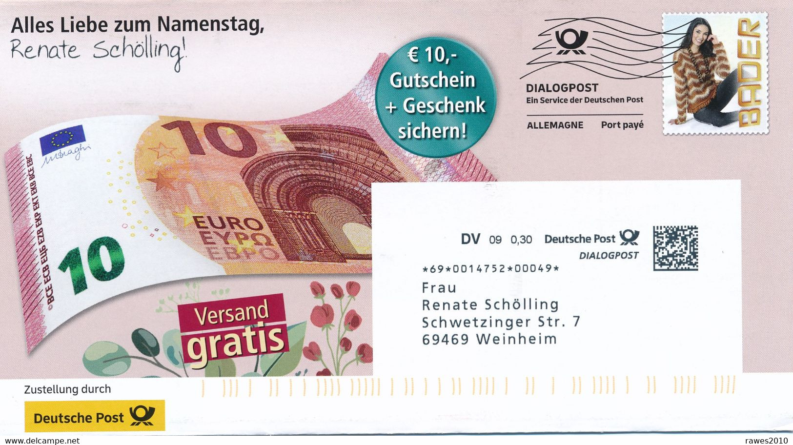 BRD / Bund Pforzheim Dialogpost Allemagne DV 09 0,30 Euro Frau FRW 2020 Bader Mode Versandhandel - Lettres & Documents