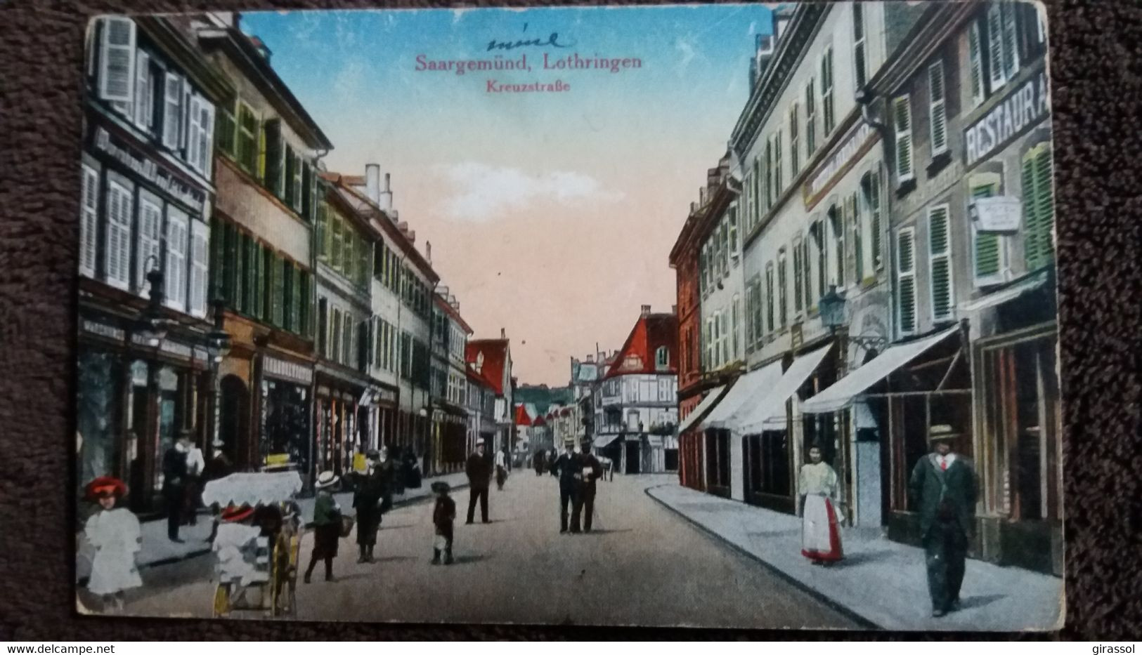 CPA SAARGEMUND LOTHRINGEN KREUZSTRASSE RUE SARREGUEMINES OCCUPATION ALLEMANDE ANIMATION - Sarreguemines