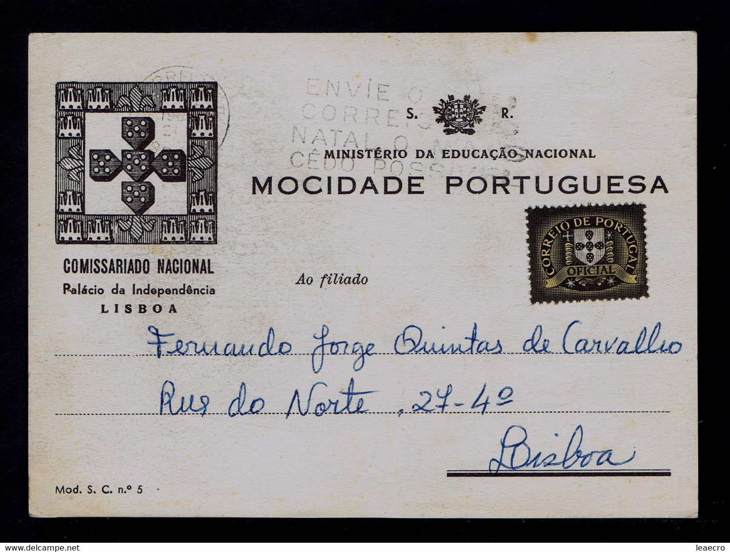 MOCIDADE PORTUGUESA Ministerial Official S.R. Publicitary Postcard 1965 Portugal - Scarce Militaria Politic Gc5145 - Cartas & Documentos