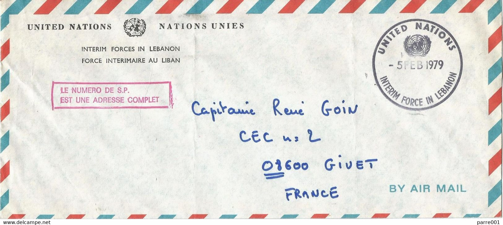 France 1979 Naqoura UNIFIL FINUL Lebanon Liban Red SP Number Instructional Handstamp Military Force Cover - Militaria