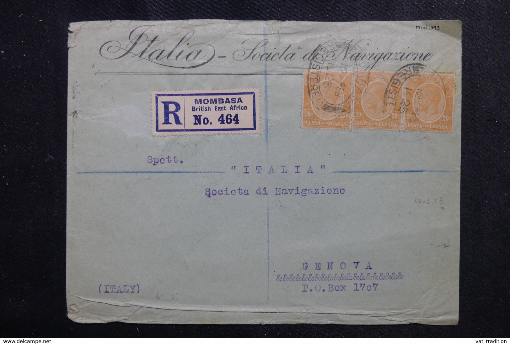 KENYA OUGANDA - Enveloppe En Recommandé De Mombasa Pour L 'Italie En 1925 - L 72353 - Kenya & Oeganda